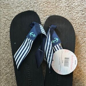 Salt Life Navy and White Striped Flip Flops